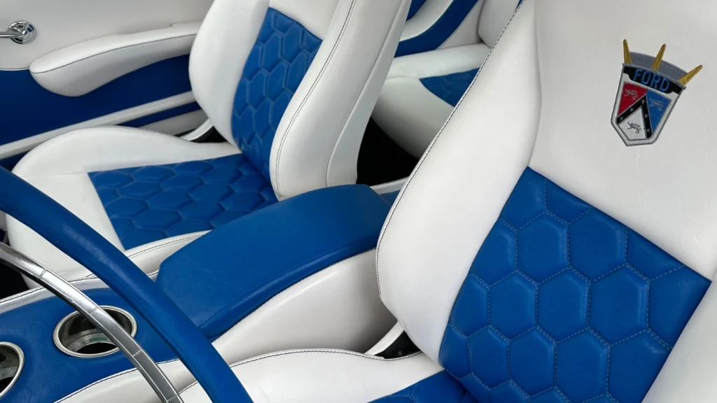 Luxury car with leather and vinyl upholstery in blue